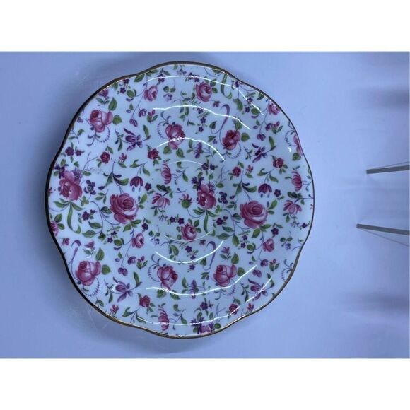 Rosina 5” Bone China teacup saucer, Made in England Chintz pattern set of 3 - Picture 10 of 16